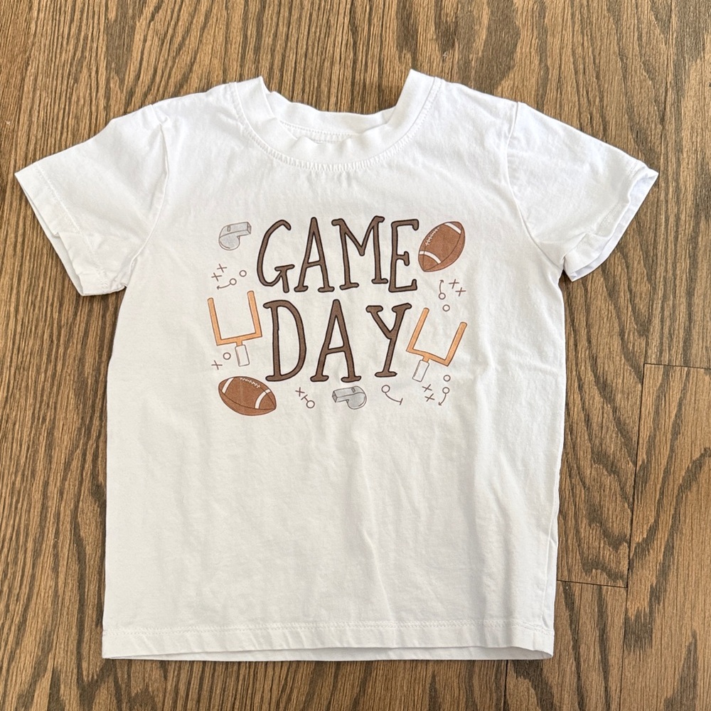 Caden Lane White Tee with Brown & Tan Game Day Graphics